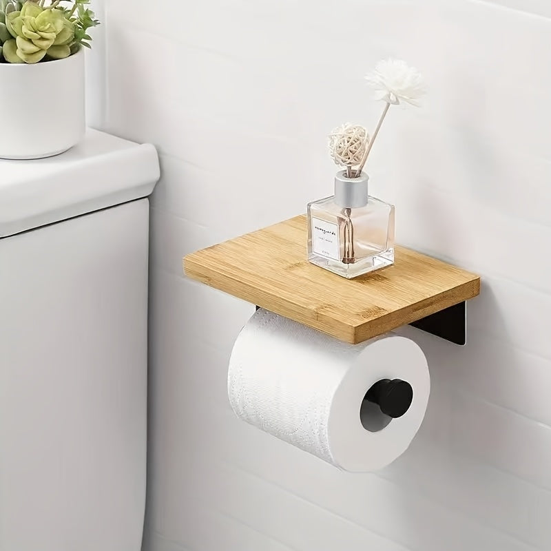 Wooden Toilet Paper Holder with Shelf – Ideal for Wall Mounting