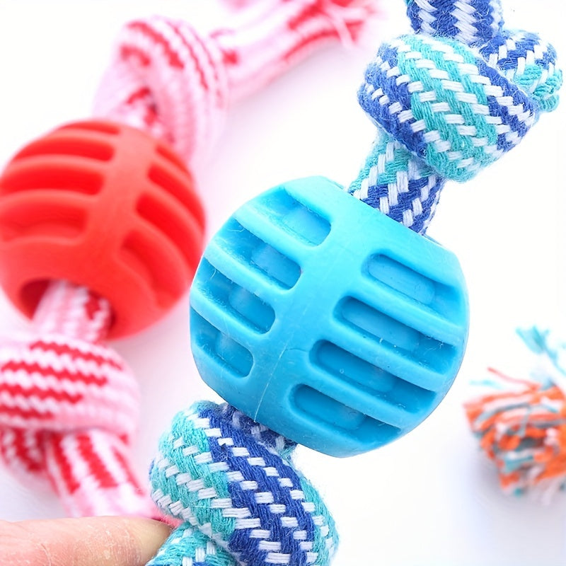 Interactive Dog Chew Toy – With Colourful Knots and Rubber Ball