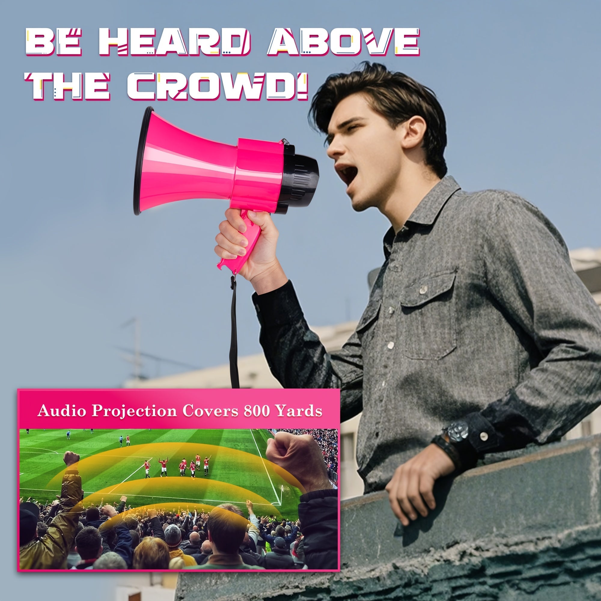 Powerful Megaphone with Siren - Reach up to 731 Metres, Adjustable Volume