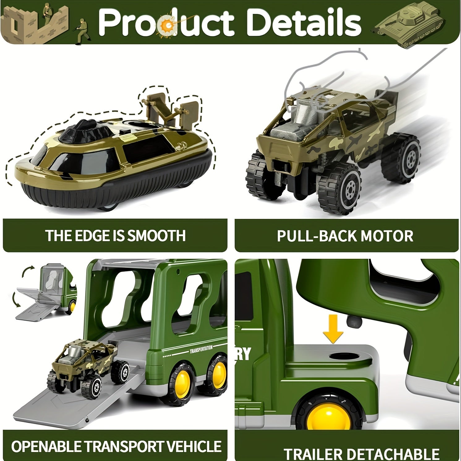 ArmyForce 14-in-1 Military Toy Set - Truck with Tanks, Soldiers and Sound Effects