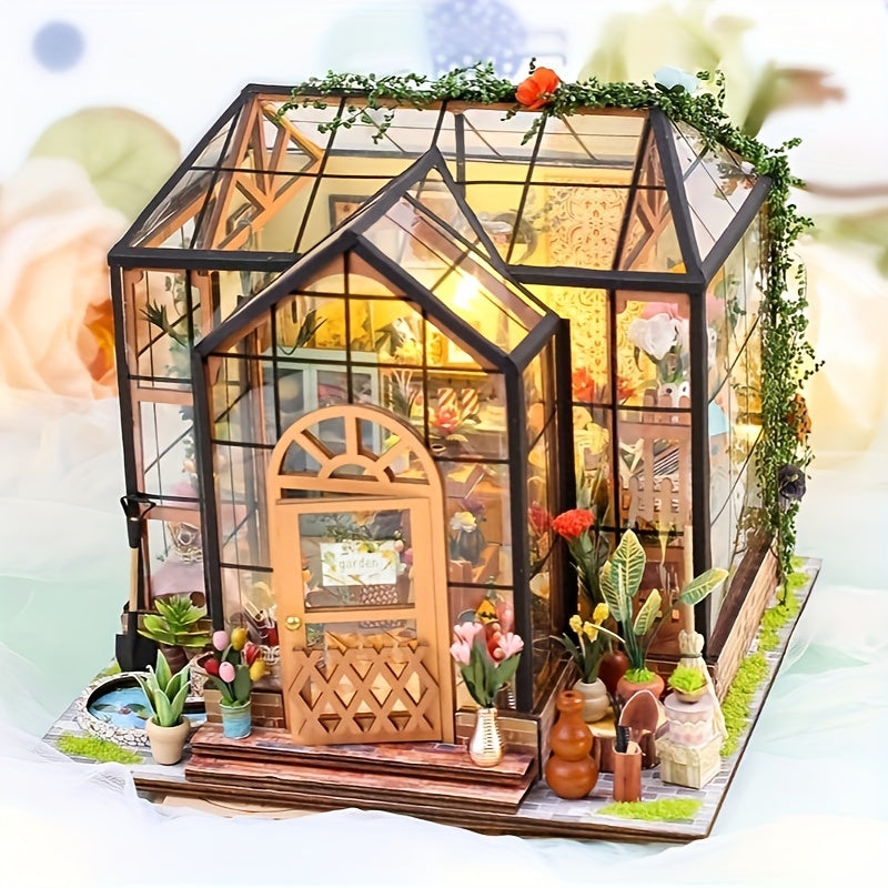 Miniature Greenhouse Book Nook – DIY 3D Model with LED Lighting