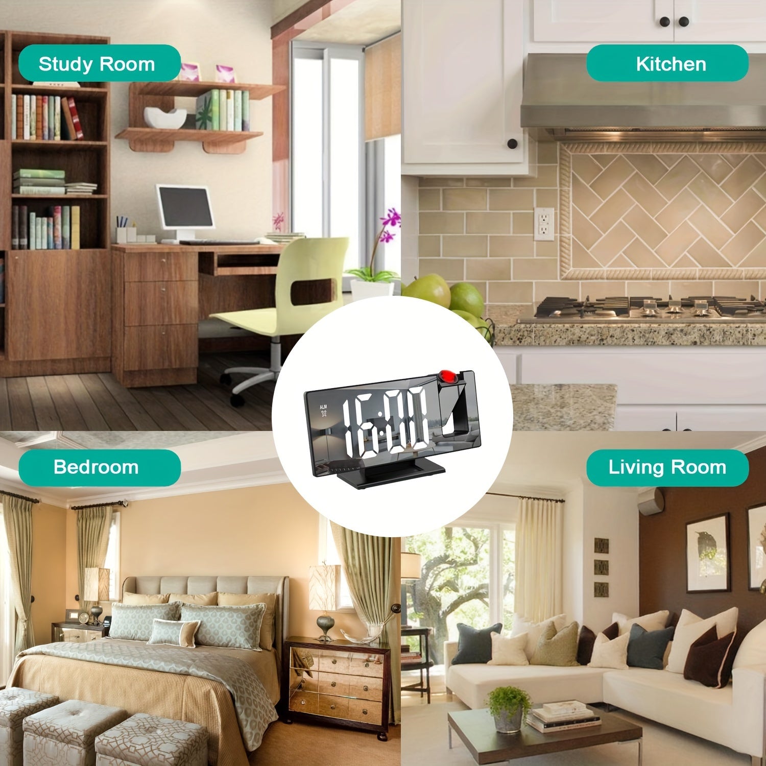 LED Projection Alarm Clock with 180° Adjustable Projection – Clear Display and Snooze Function for Bedroom or Office