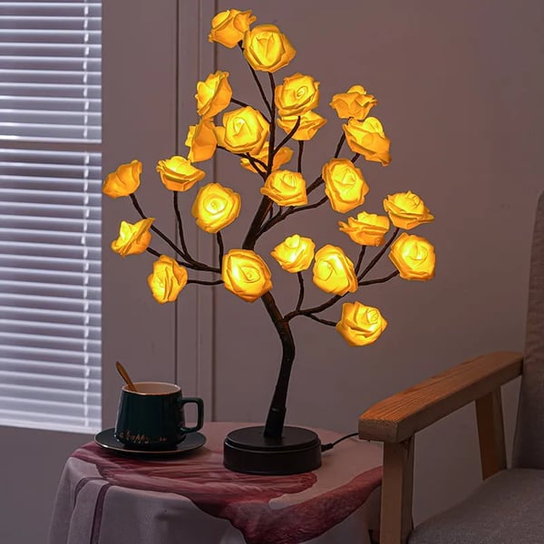Rose Flower Tree Lamp - Elegant LED Table Lamp | Table Lamp with Rose Blossom | Adjustable LED | Dimmable Ambient Lighting | Plastic | IP66 | Unique Design | Romantic Table Lamp | Decorative Lighting | Modern Elegance
