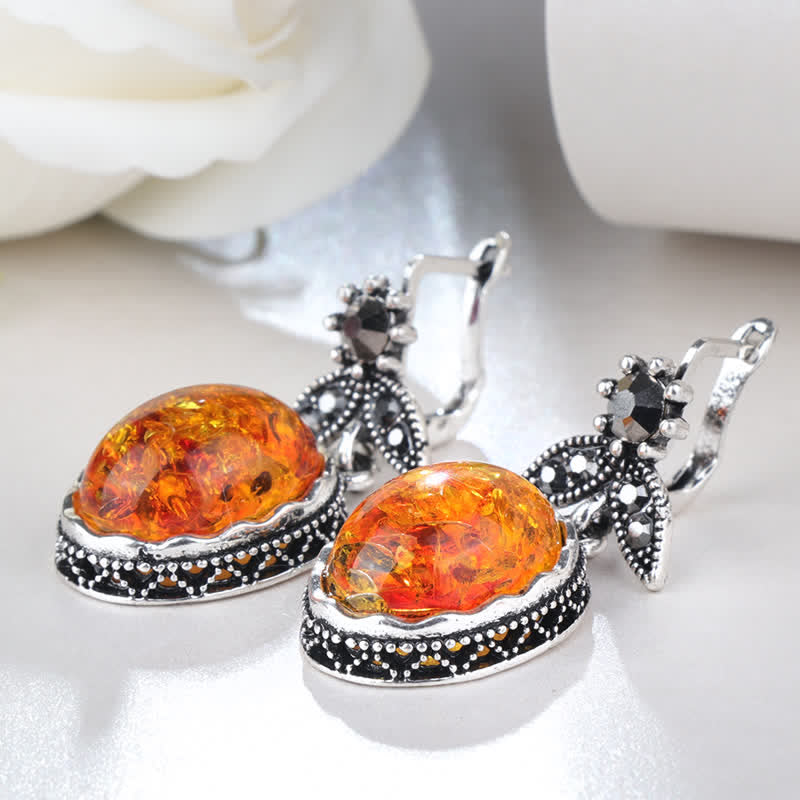 Retro Flower Earrings with Amber - Nora