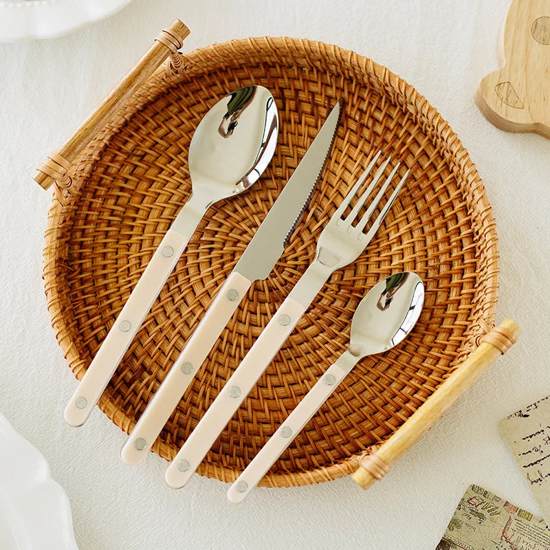 24-Piece Stainless Steel Cutlery Set with Engraved Design – BistroLine