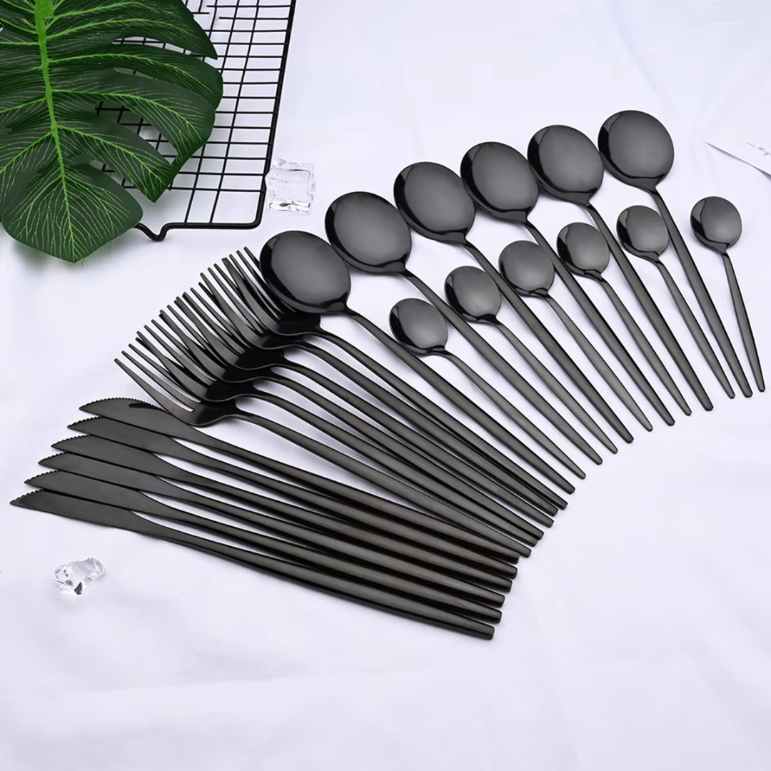 24-Piece Black Cutlery Set in Stainless Steel