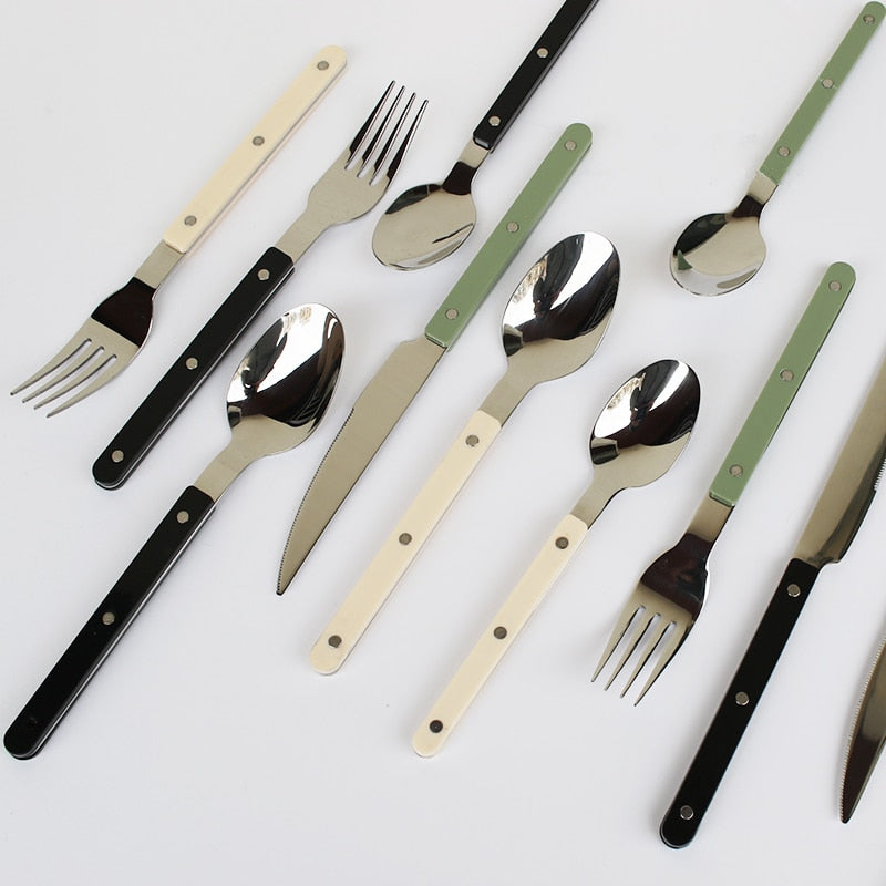 24-Piece Stainless Steel Cutlery Set with Engraved Design – BistroLine