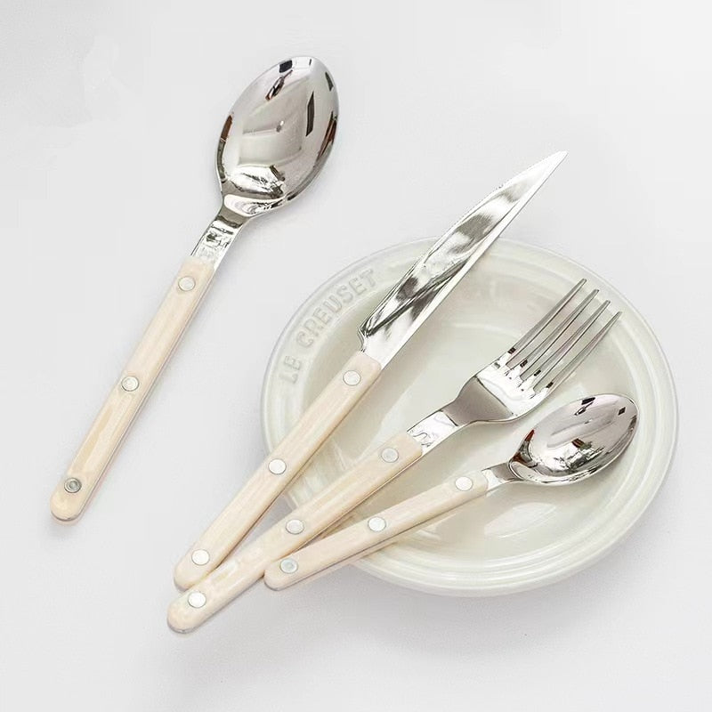 24-Piece Stainless Steel Cutlery Set with Engraved Design – BistroLine