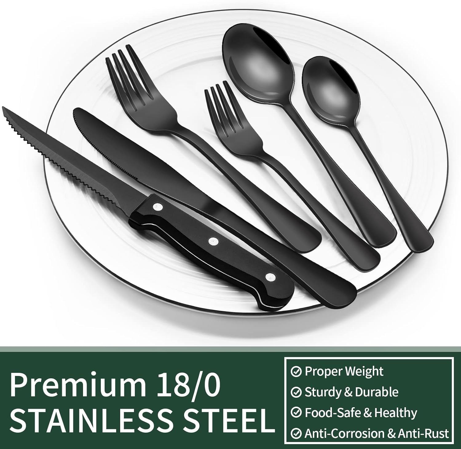 24-Piece Black Cutlery Set in Stainless Steel