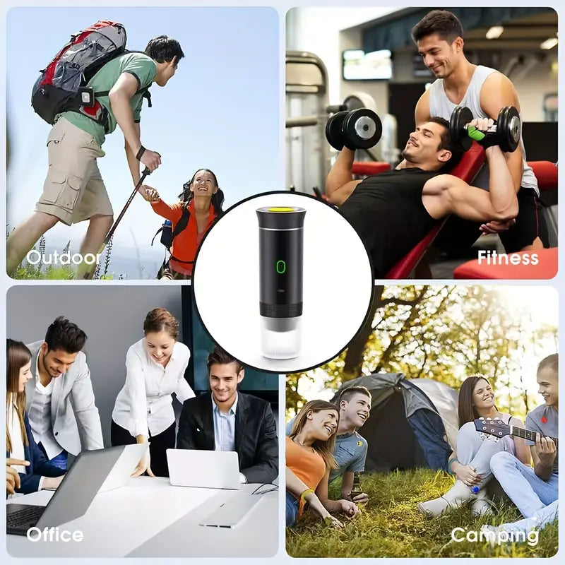 BrewGo - Portable Espresso Machine - Self-Heating Travel Coffee Maker, Suitable for Ground Coffee & Pods