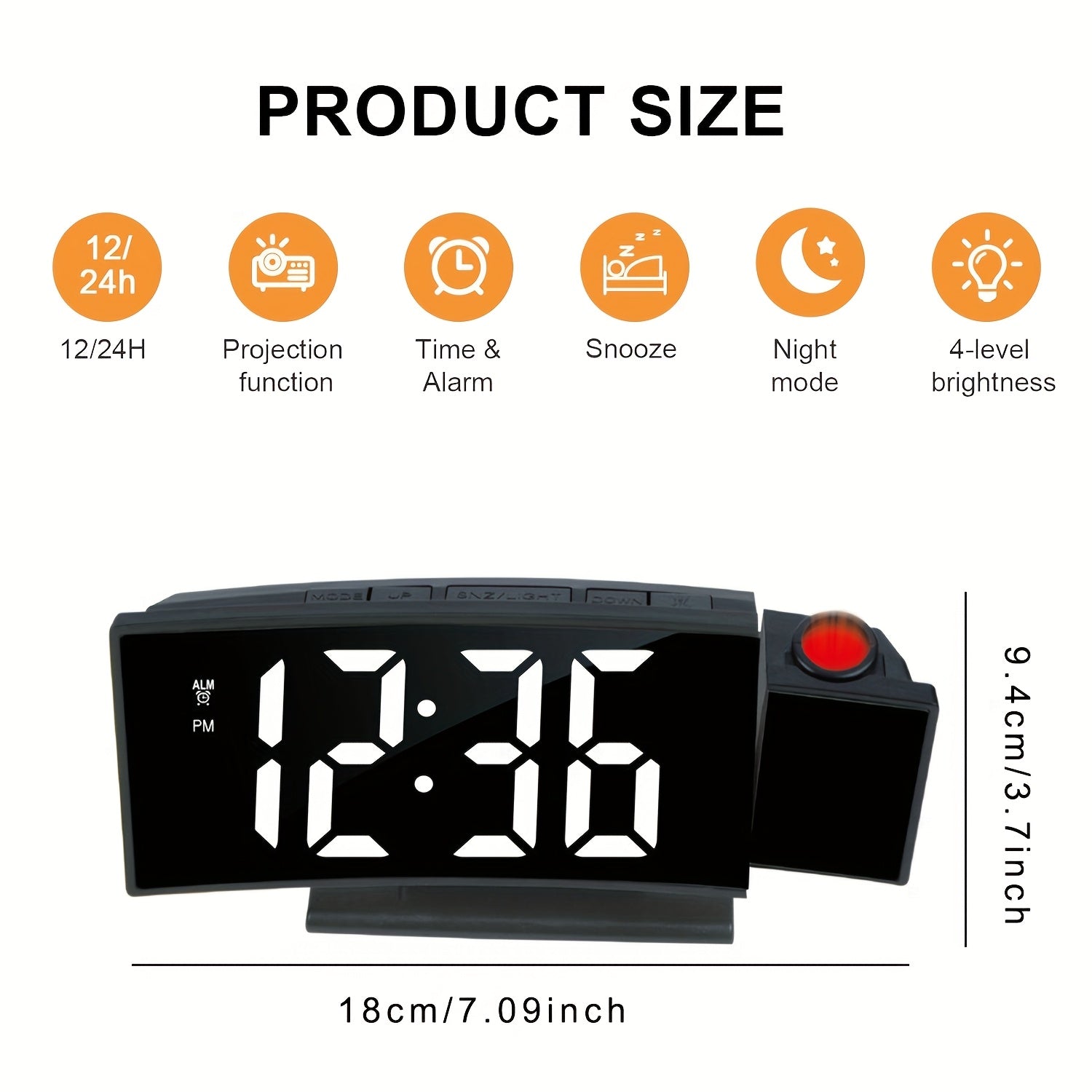 Digital Projection Alarm Clock – LED Display and Snooze Function with Adjustable Brightness