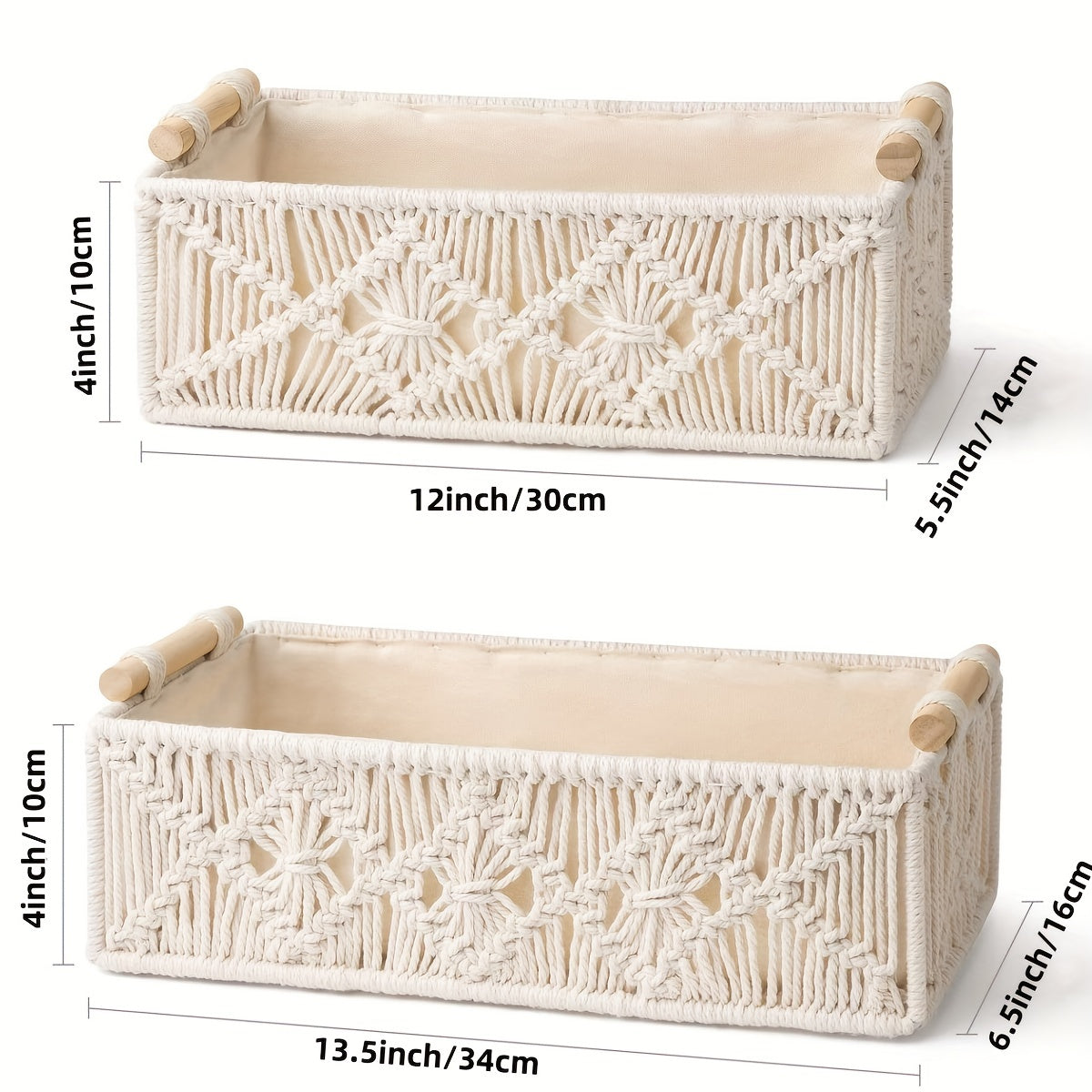 Set of 2 Handmade Macramé Storage Baskets – Boho Chic for Stylish Organisation