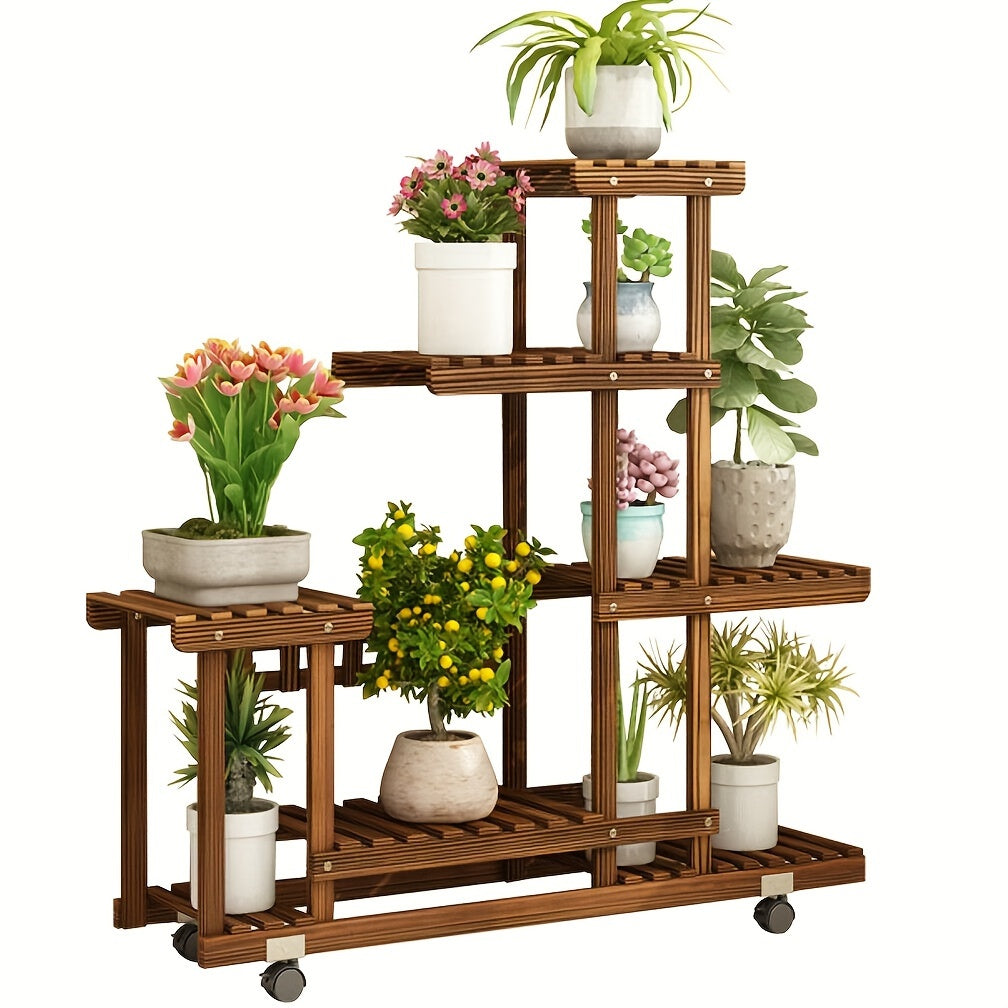 Robust 6-Tier Wooden Plant Stand – Carbonised Treatment