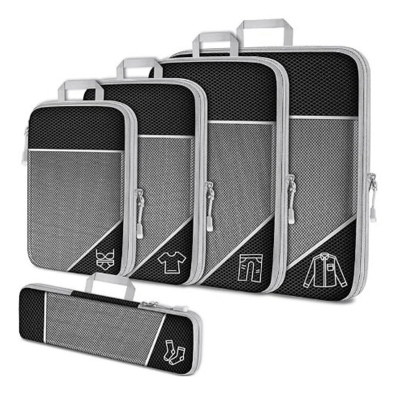 Compression Travel Organisers | Smart Packing Solution | Space-Saving Travel Cubes | Perfect for Holidays & Business Trips | 5-Piece Set | Lightweight & Durable | Maximum Space Saving | Adventurous Travel Companions