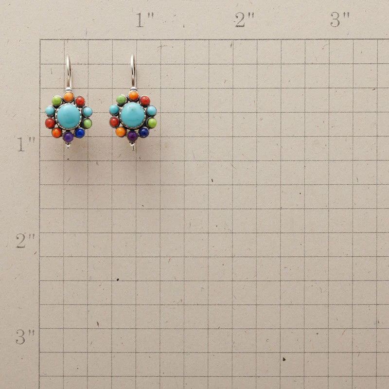 Round Turquoise Earrings in Colourful Design - Selina