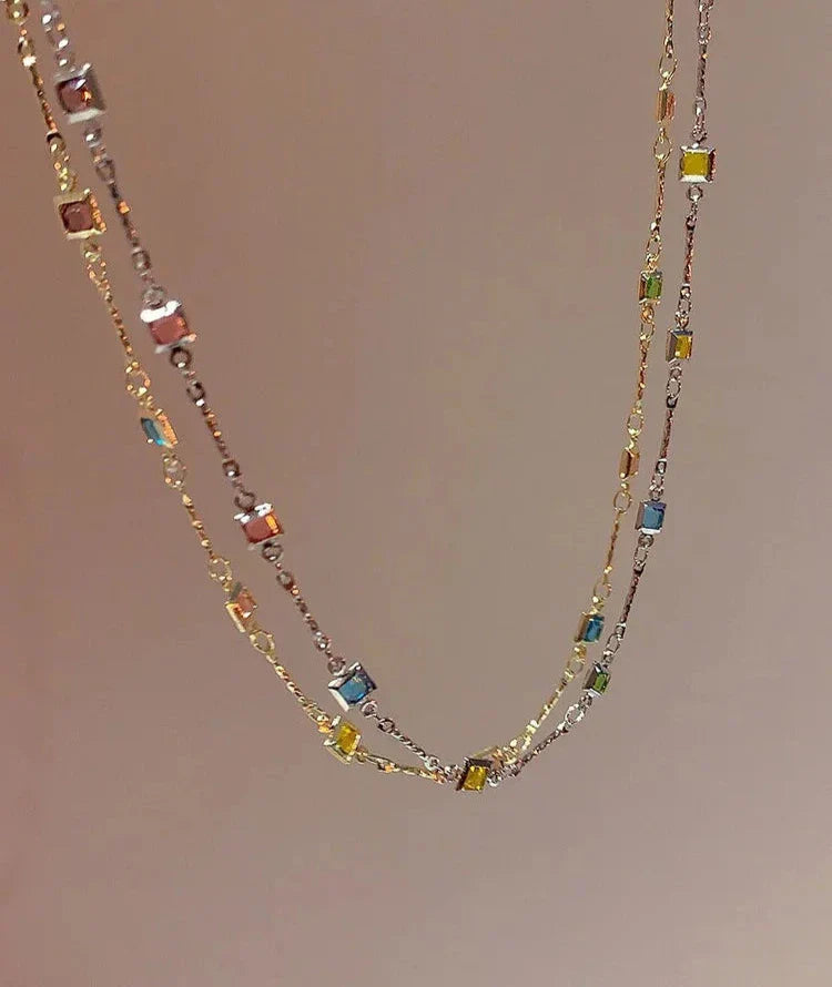 Fine Gold/Silver Necklace with Colourful Stones – Ivy