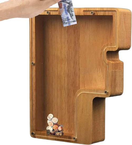TreasureNest Coin Bank | Personalized wooden savings box in A-Z letter designs