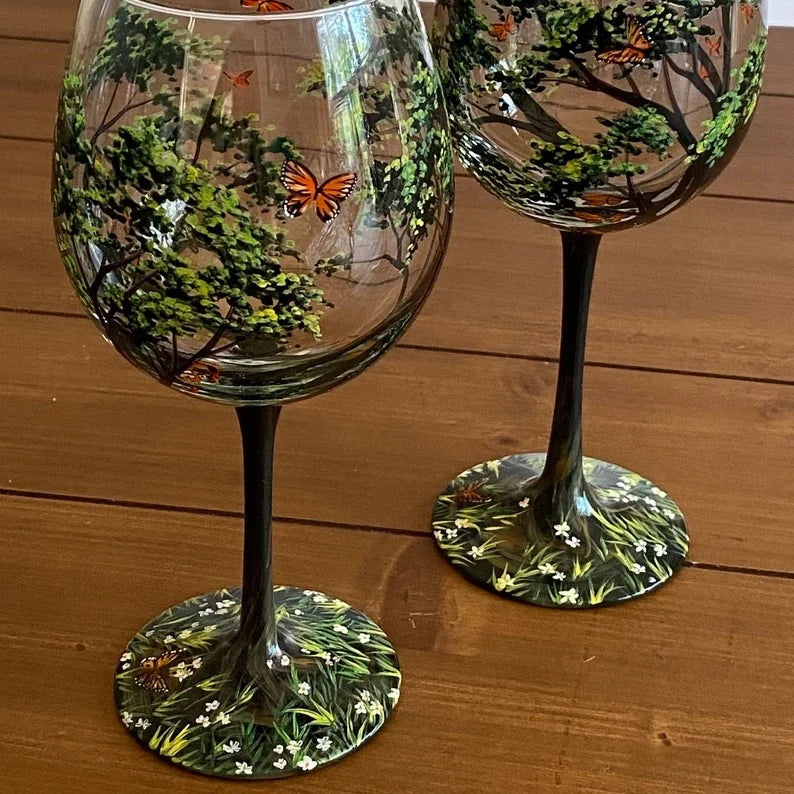 Sandsberg | Wine Glass Four Seasons Tree - Hand-Painted Art