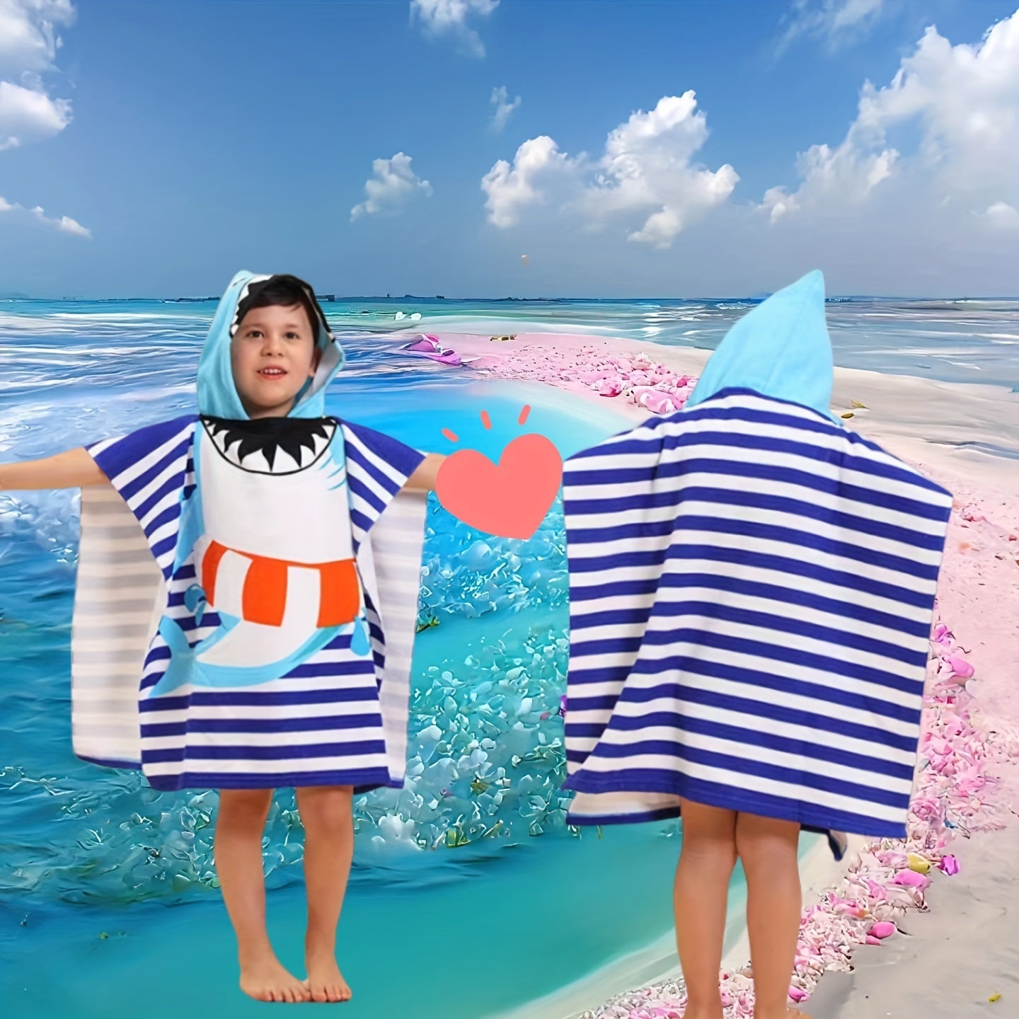 Cartoon Dinosaurs and Pirates Beach Towel for Children – Soft Hooded Bath Cape