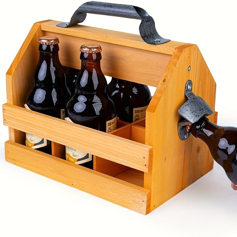 Wooden Bottle Caddy with Bottle Opener - Perfect Father's Day Gift or Corporate Present