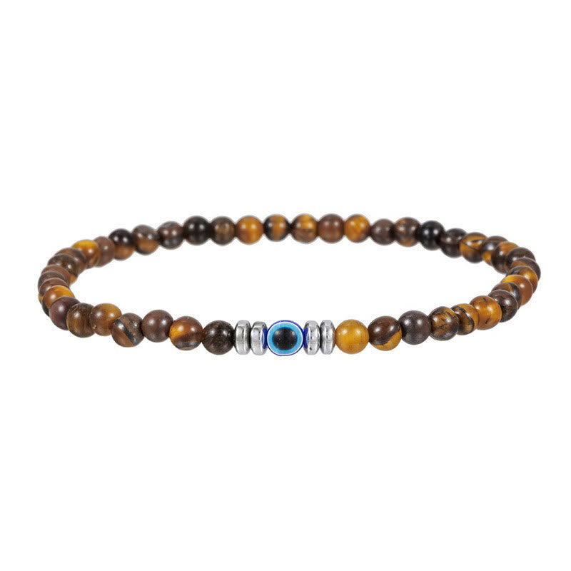 Men's Bracelet Made of 4 mm Natural Stone with Evil Eye Bead – Thor