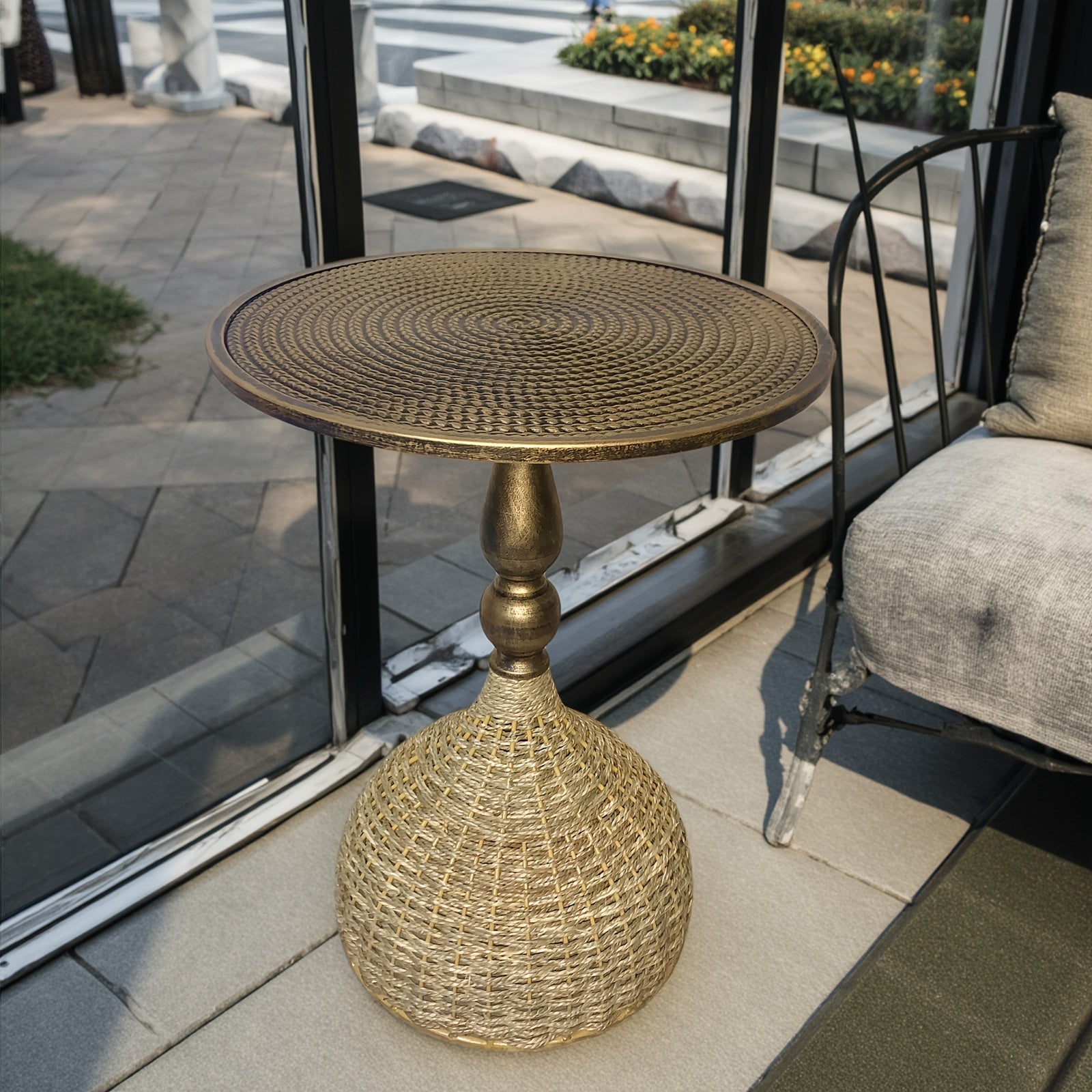 Handmade Water Hyacinth Coffee Table – Antique Bronze Look