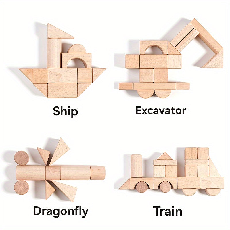 Natural Wooden Building Blocks Set - For Creative Play and Education