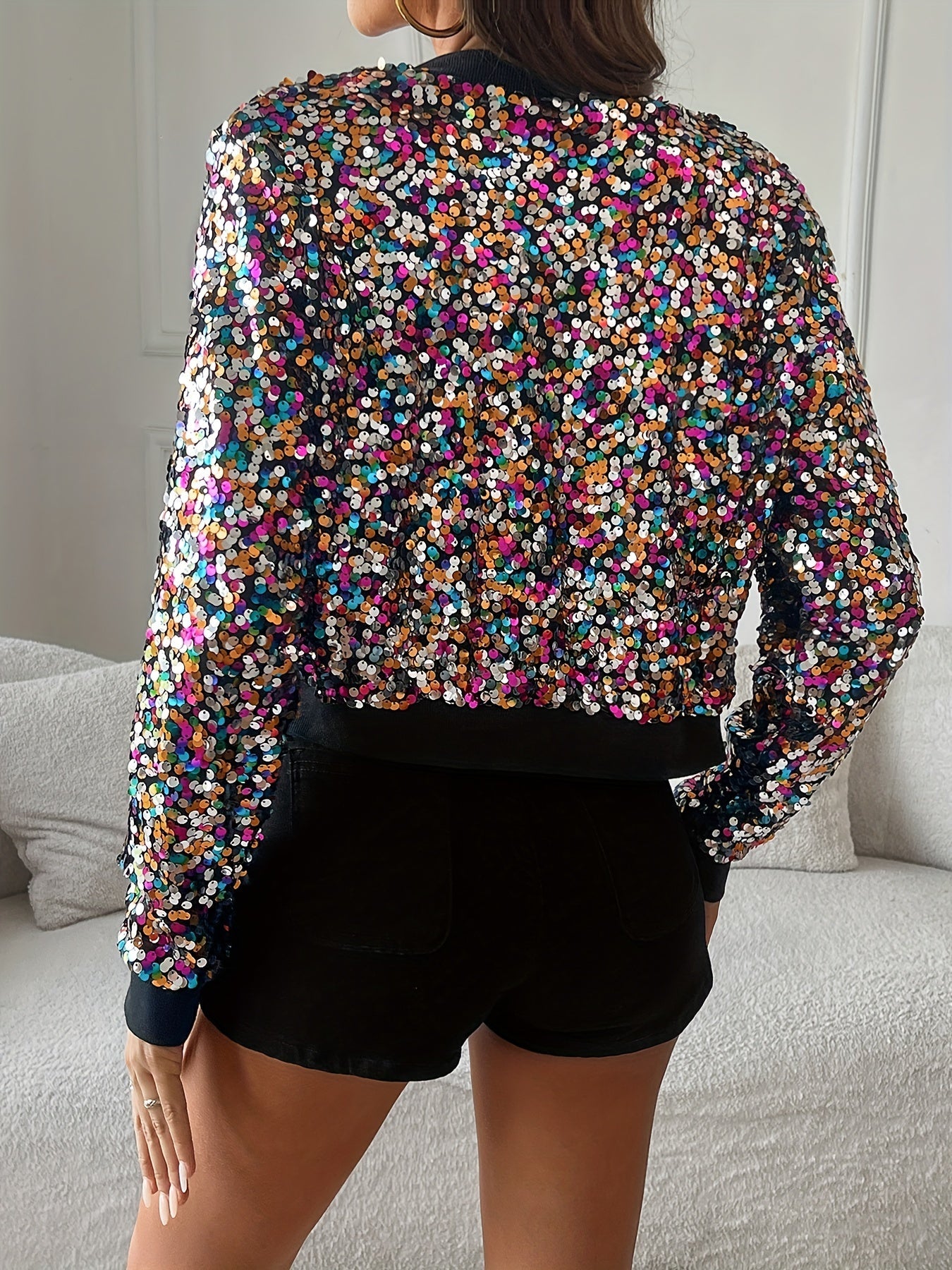 Sparkling Sequin Bomber Jacket - Dazzling Look for Parties and Nights Out