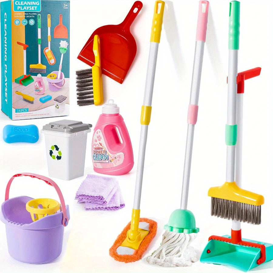 Cleaning Play Set for Children – Adjustable Mop, Broom and Dustpan Set
