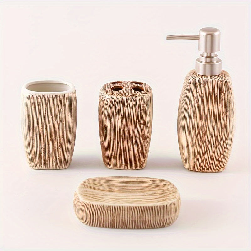 Wood Grain Style Ceramic Bathroom Set – Luxurious Accessories for a Natural Touch in Your Bathroom