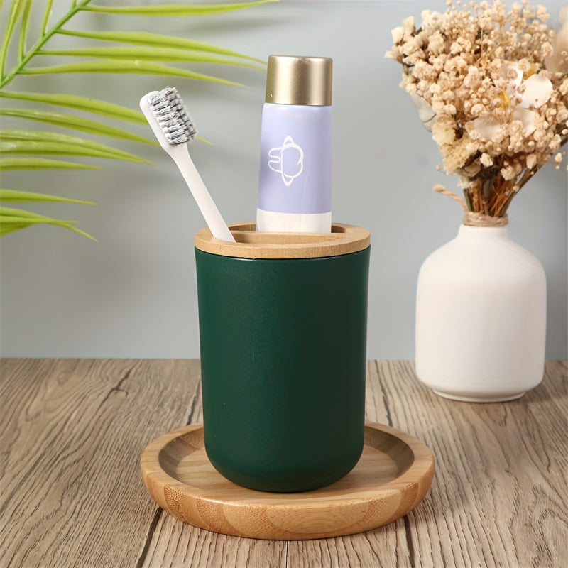 Bathroom Accessories Set with Bamboo Lid – 4-Piece Set for Bathroom Décor