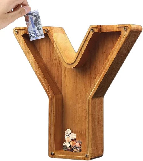 TreasureNest Coin Bank | Personalized wooden savings box in A-Z letter designs