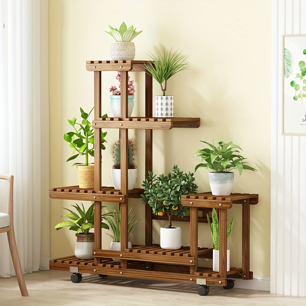Robust 6-Tier Wooden Plant Stand – Carbonised Treatment