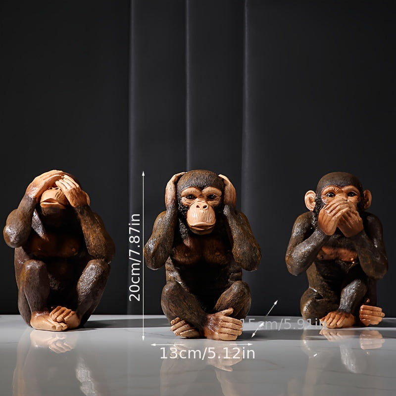 Chimpanzee Figurines Set of 3 - Playful and Realistic for Your Interior
