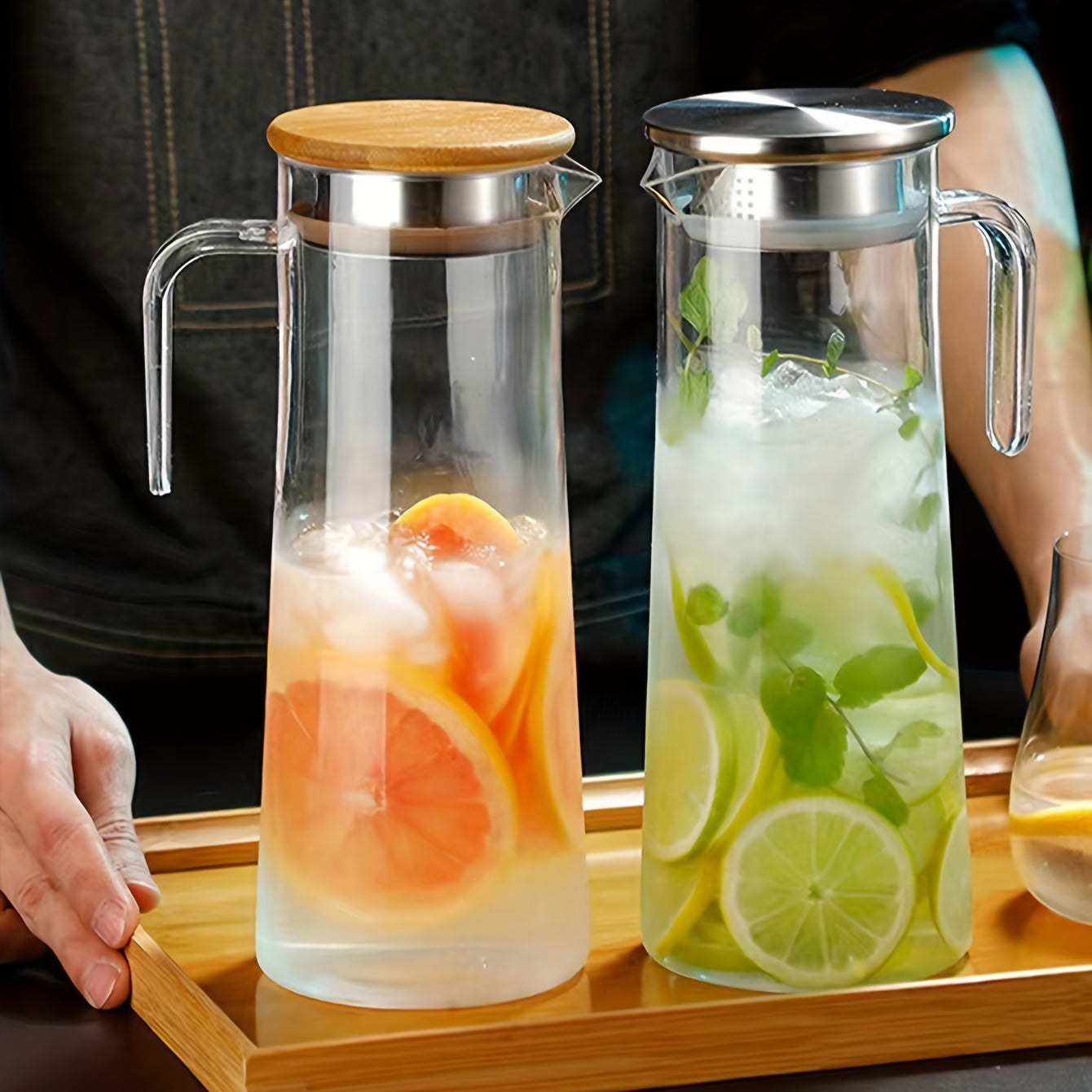 Glass Water Jug with Lid – Ideal for Juice, Bubble Tea, and Refreshing Summer Drinks