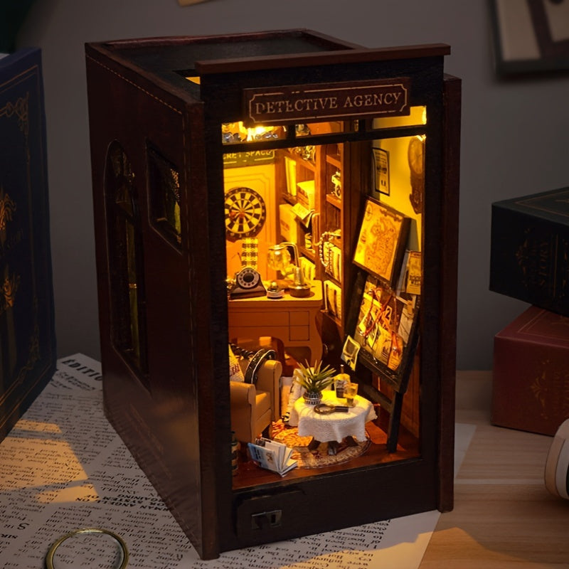 Detective Bureau DIY Miniature House – 3D Puzzle Set with Lighting for Creative Hobbyists