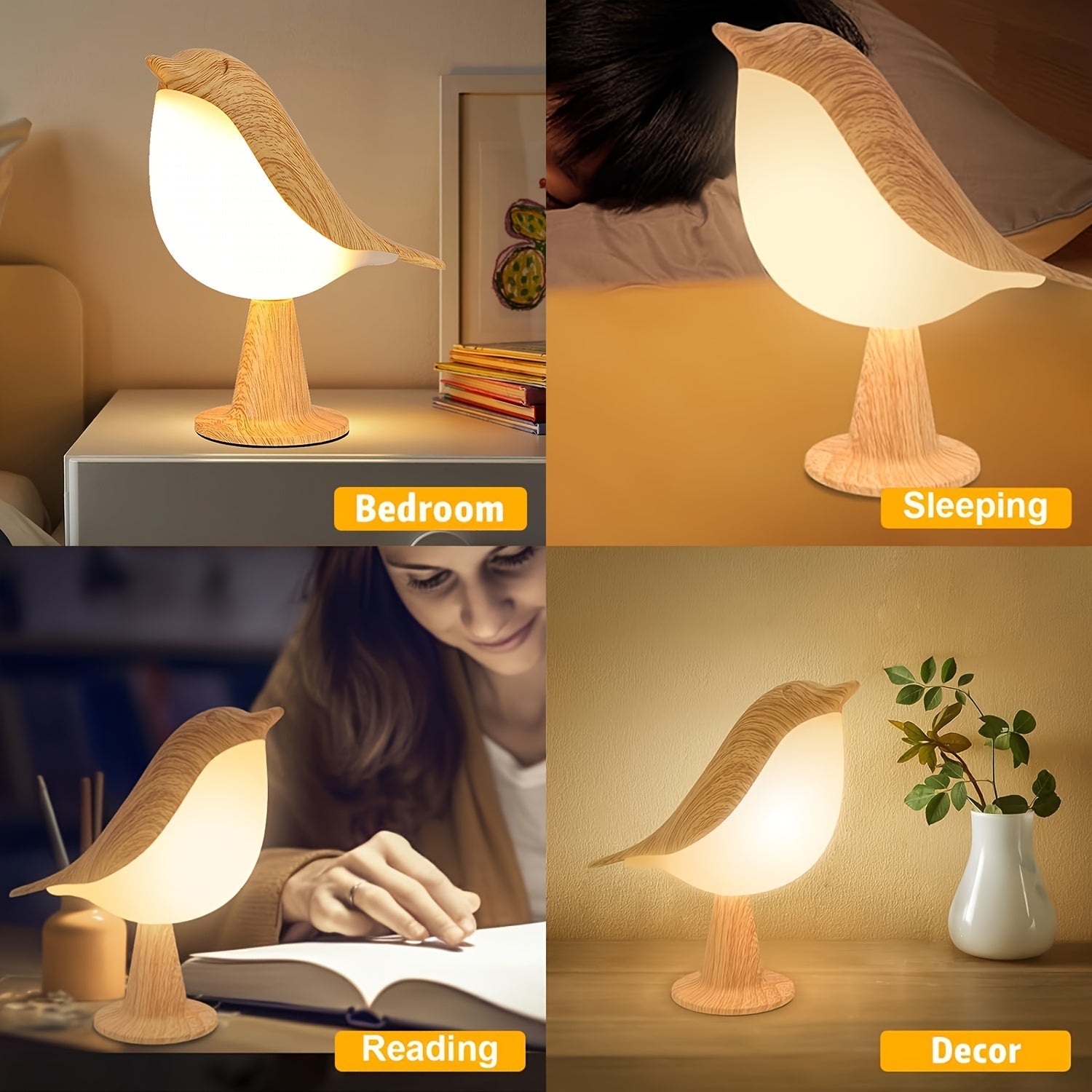 LED Bird Lamp with Aroma Diffuser – USB Rechargeable Night Lamp and Reading Light with 3 Colour Temperatures