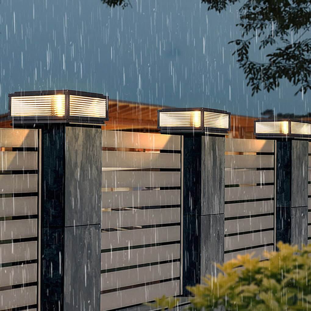 Modern LED Outdoor Post Lamp - Ribbed Glass