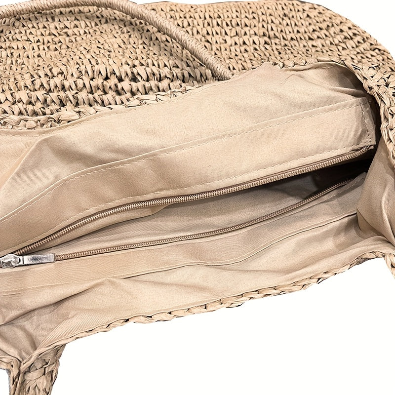 Ladies Large Capacity Woven Tote Bag with Zip Closure