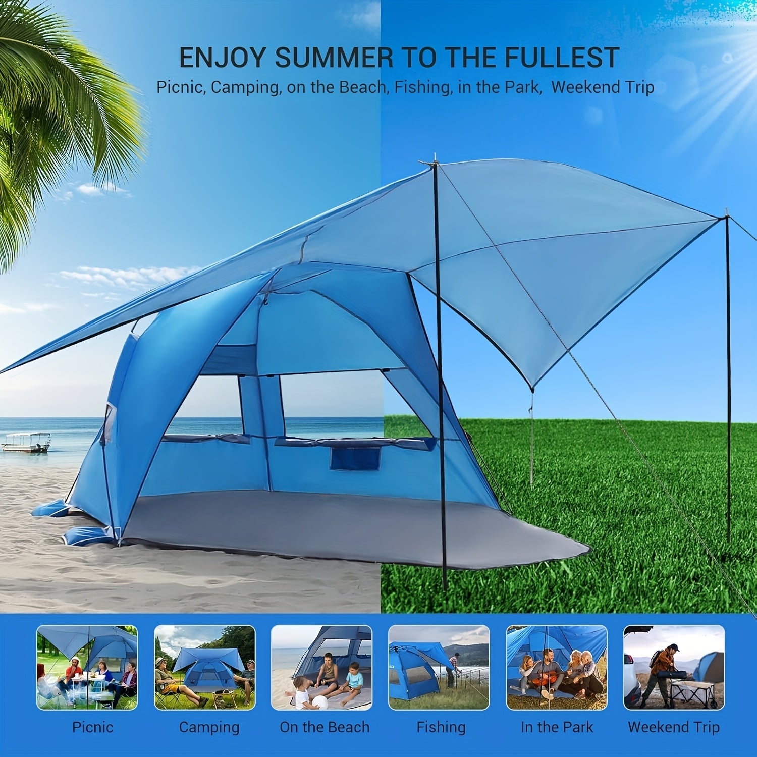 BreezeShield Beach Tent – Lightweight and Spacious for 4-6 People