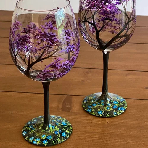 Sandsberg | Wine Glass Four Seasons Tree - Hand-Painted Art