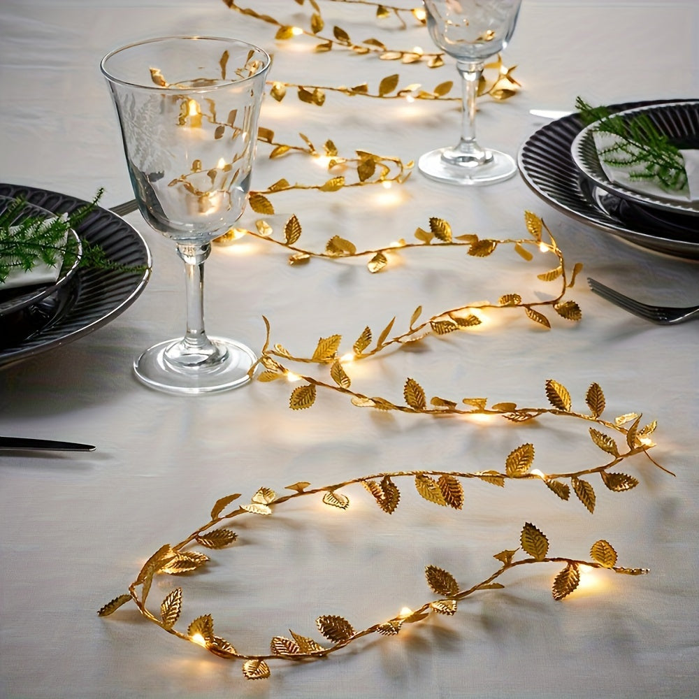 Golden Leaves Fairy Lights - Elegant Lighting for Table Settings and Celebrations