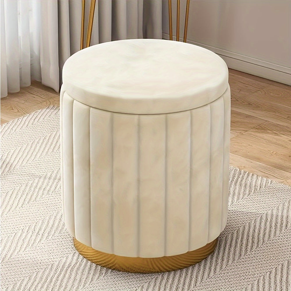 Nordic Chic Storage Ottoman – Stylish Round Pouffe with Storage and Mirror Finish