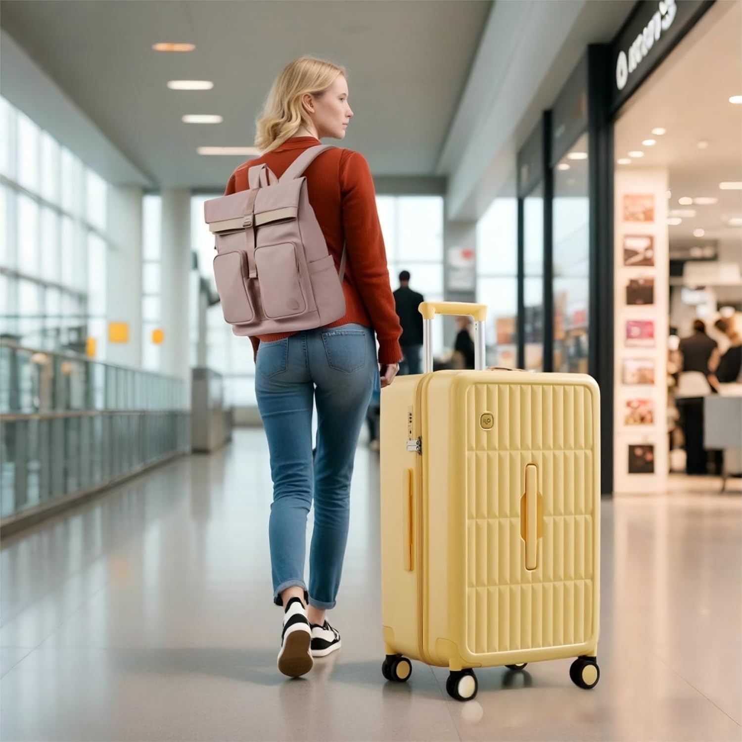 Large Hard Suitcase 26" with 8 Spinner Wheels – Cheese Yellow