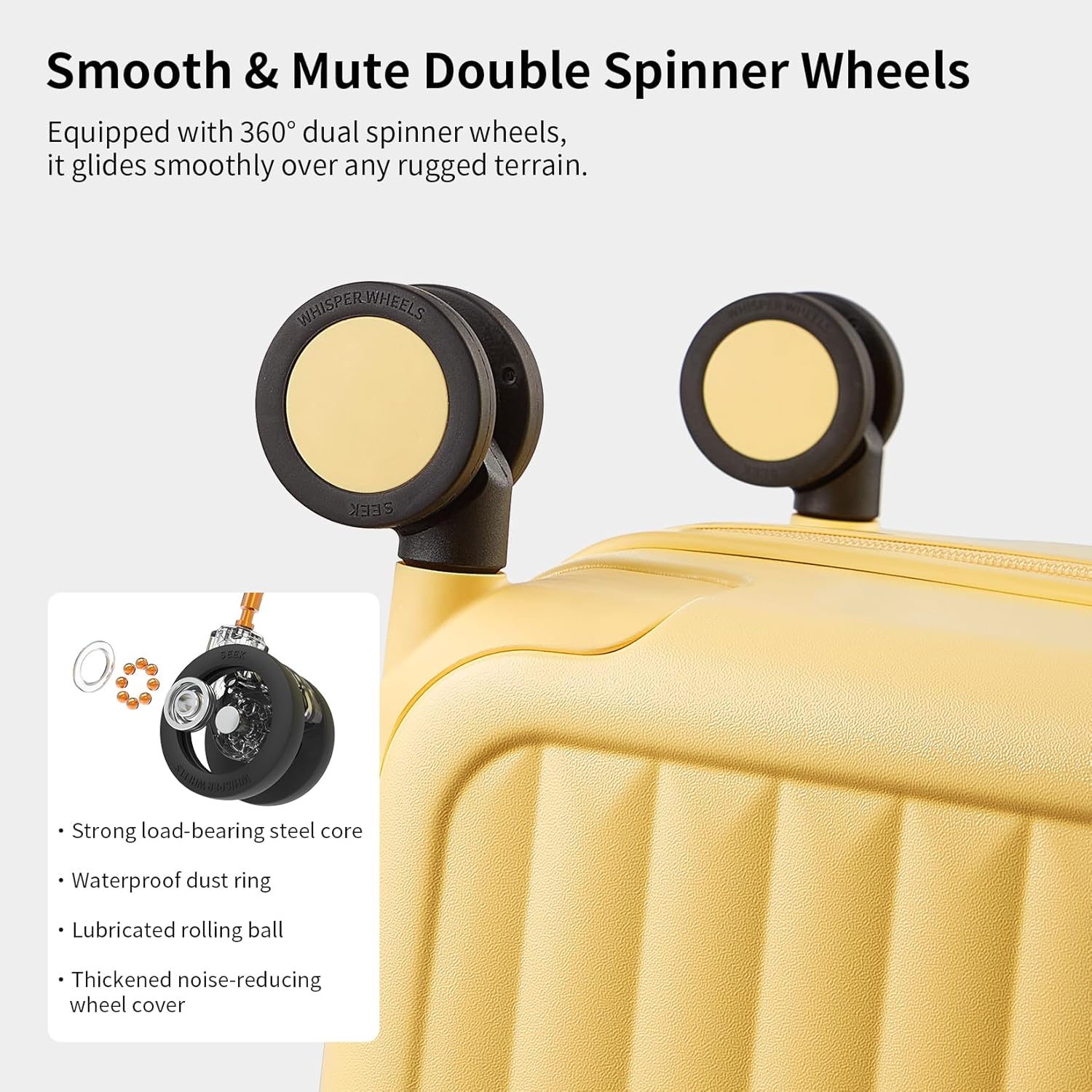 Large Hard Suitcase 26" with 8 Spinner Wheels – Cheese Yellow