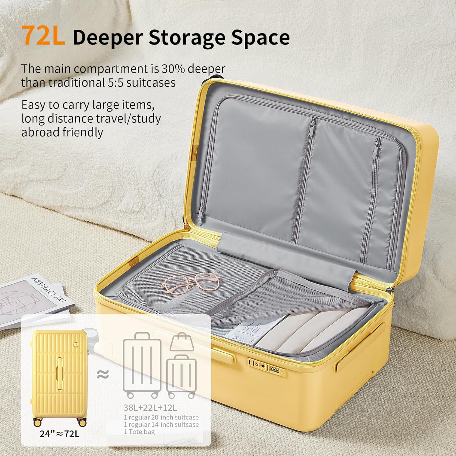 Large Hard Suitcase 26" with 8 Spinner Wheels – Cheese Yellow