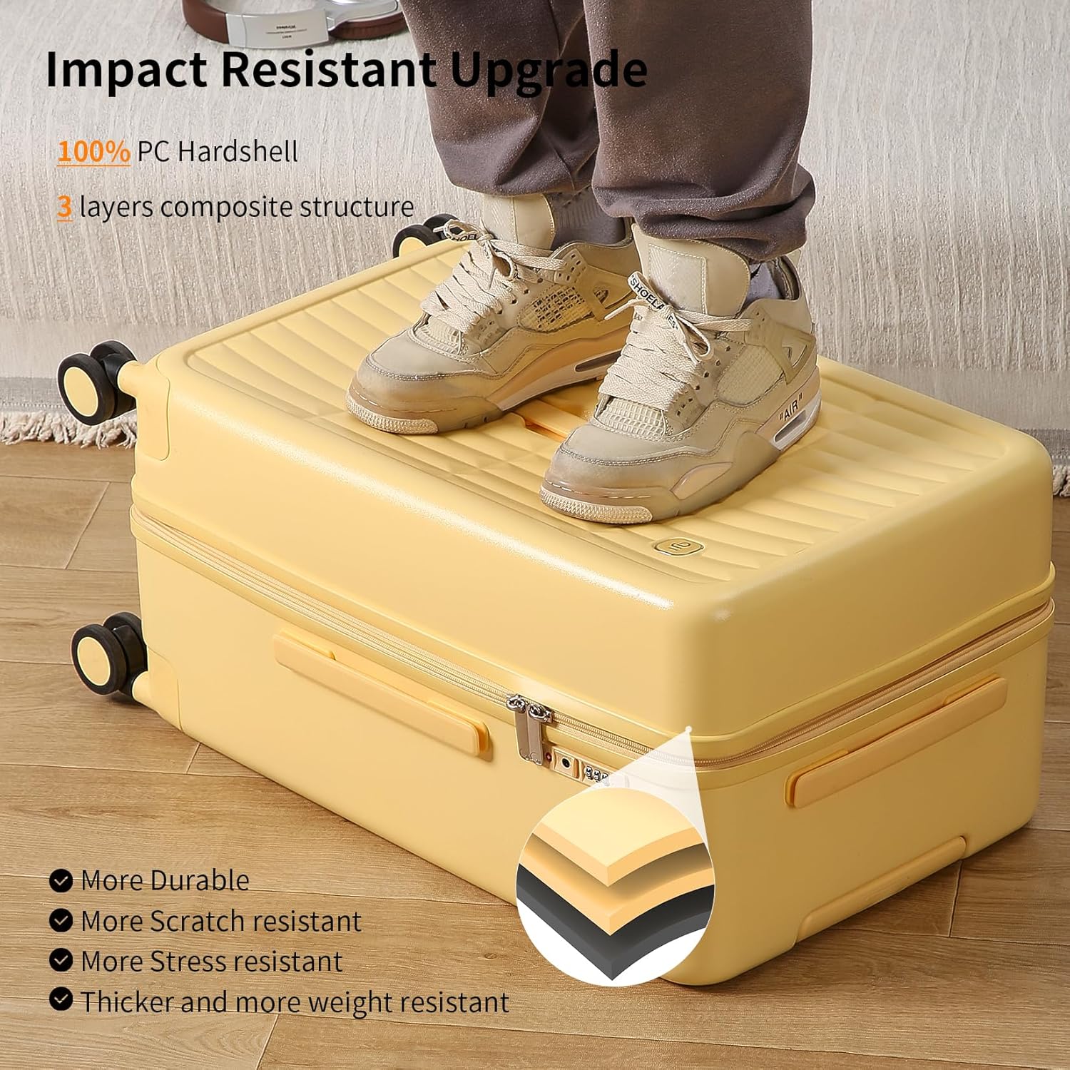 Large Hard Suitcase 26" with 8 Spinner Wheels – Cheese Yellow