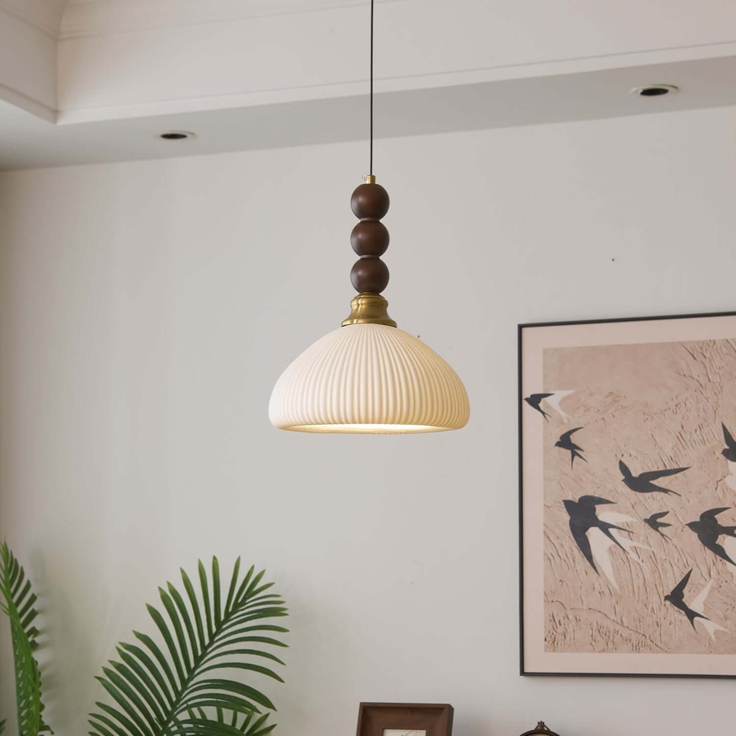 Pendant Light with Glass - Wood & Metal