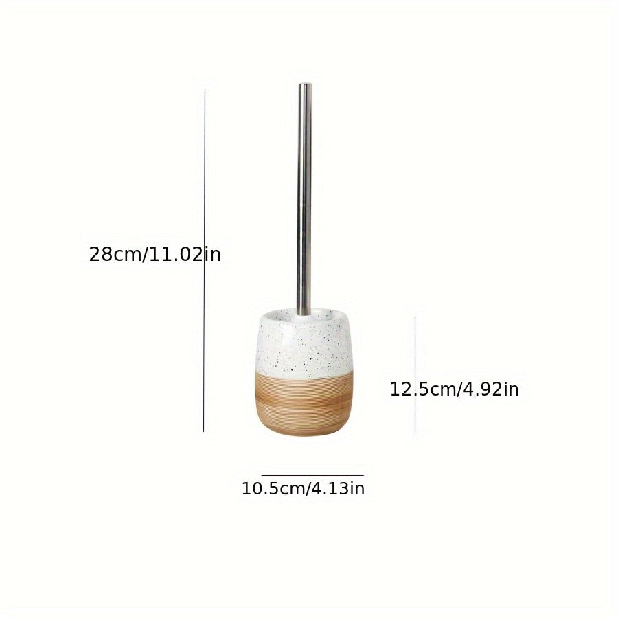 Elegant Ceramic Toilet Brush Set – Wood-Like Base and Stainless Steel Handle