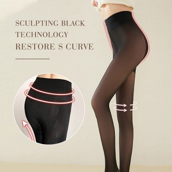 Lunava | Fleece Tights Fake Sheer | Warm Winter Tights with Skin Effect and Thermal Lining